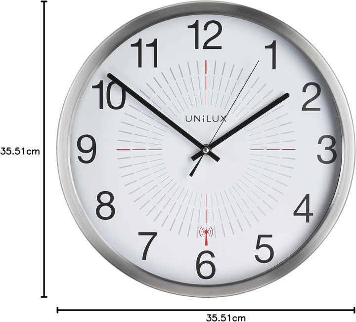 Unilux Funk-Wanduhr, 35,5cm, silbergrau