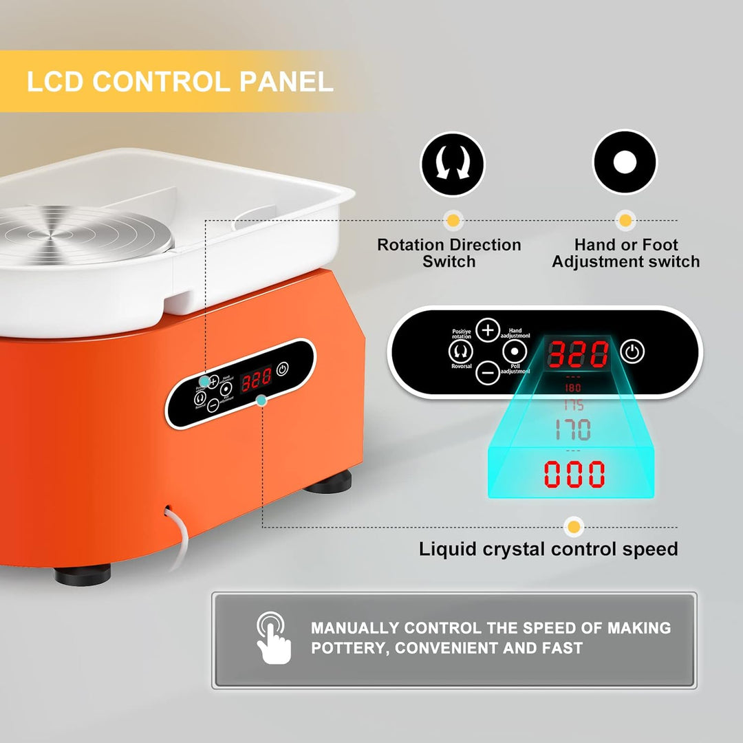 Verbesserte elektrische Töpferscheibe mit LCD-Anzeige 25CM 350W Keramikarbeit Tonhandwerk Doppelte K