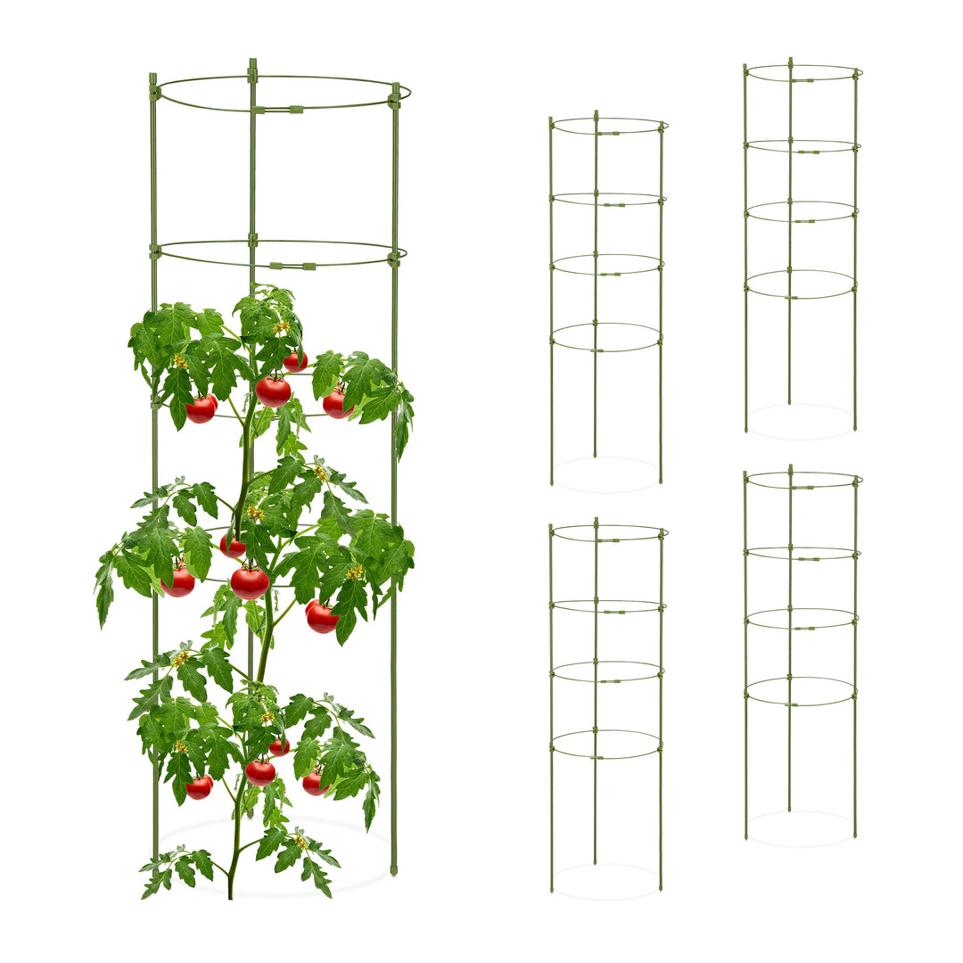 Relaxdays Rankhilfe, 5er Set, 4 Ringe, HxD: 90 x 28 cm, Blumen & Nutzpflanzen, Metall & Kunststoff,