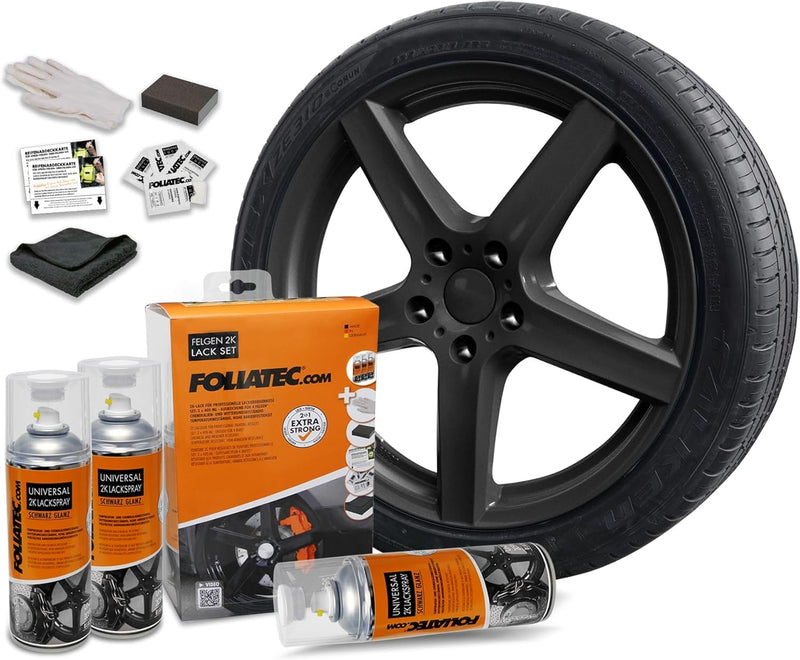 Foliatec Felgen 2K Lack Set, Schwarz Glänzend, 400 ml (3er Pack), Schwarz Glänzend