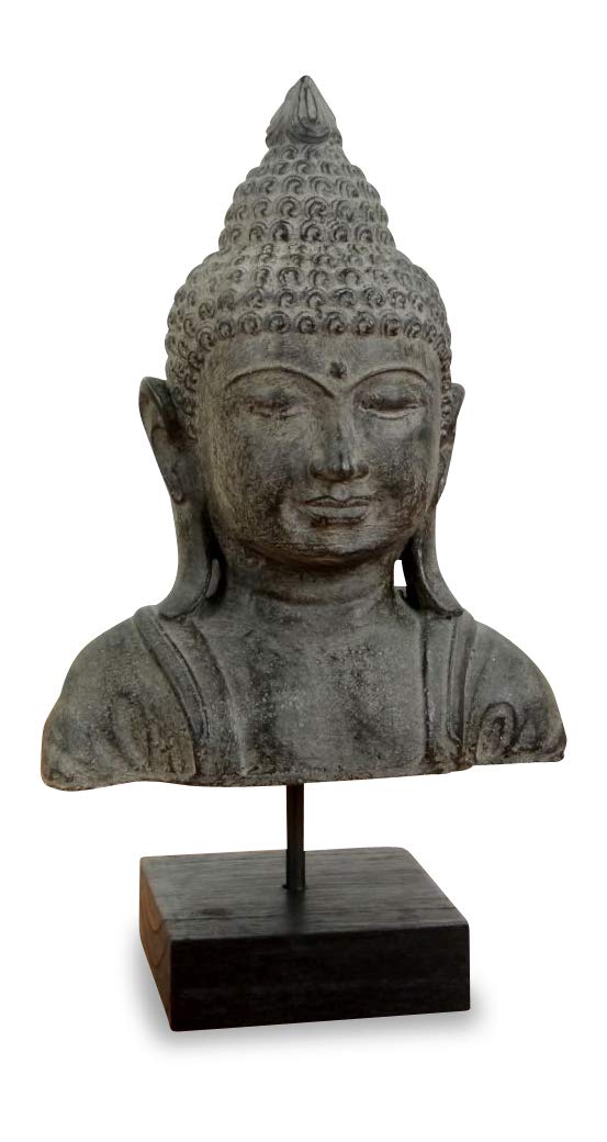 livasia Buddha Steinbüste, Buddhaskulptur, Dekofigur, Steinfigur (grau/gross) Grau / Gross, Grau / G