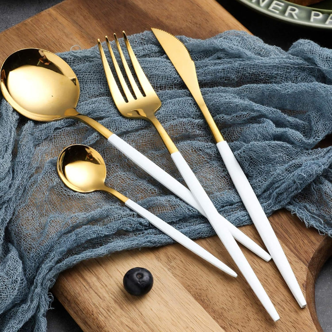 rismart Edelstahl 24 Teile Besteck Set Silberbesteck mit Messer, Kaffee Suppe Teelöffel, Gabeln Gold
