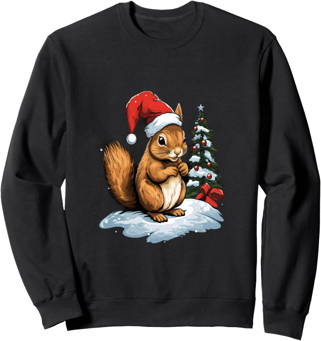 Eichhörnchen Weihnachtsmütze Weihnachtsbaum Winter Schnee X-Mas Sweatshirt