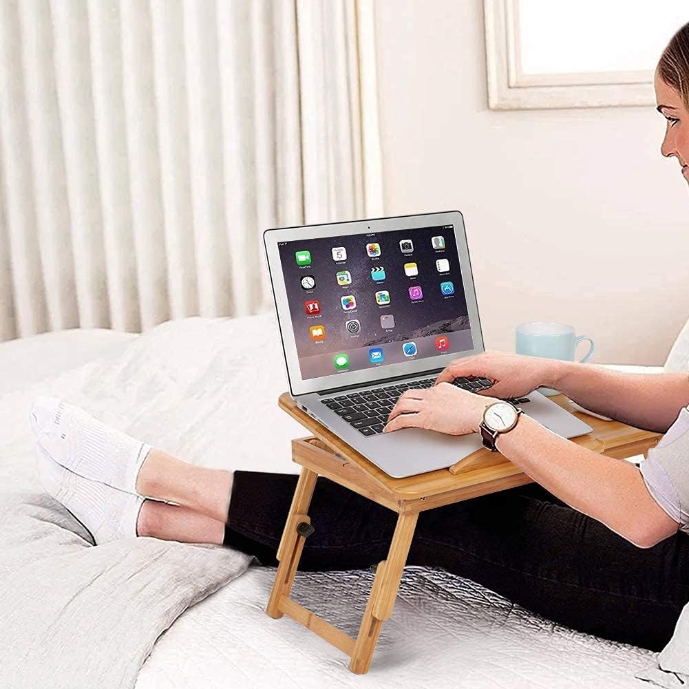 Faltbarer Laptop-Tisch, Klappbarer Betttisch, Computertablett mit Bambus-Schublade, Verstellbar (Sti