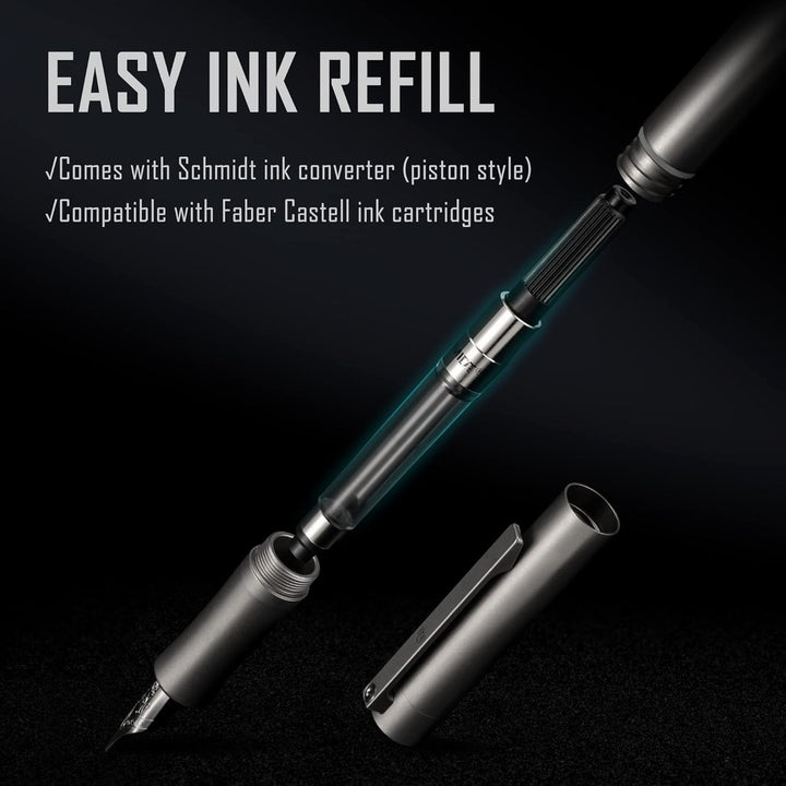 KeyUnity KP02 Füllfederhalter, feine Feder mit Tintenkonverter, Kalligraphiestift aus Titanlegierung