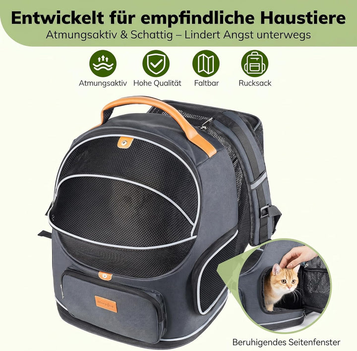Morpilot Erweiterbarer, Faltbarer Katzenrucksack mit atmungsaktivem Netzgewebe, wasserdichter und st