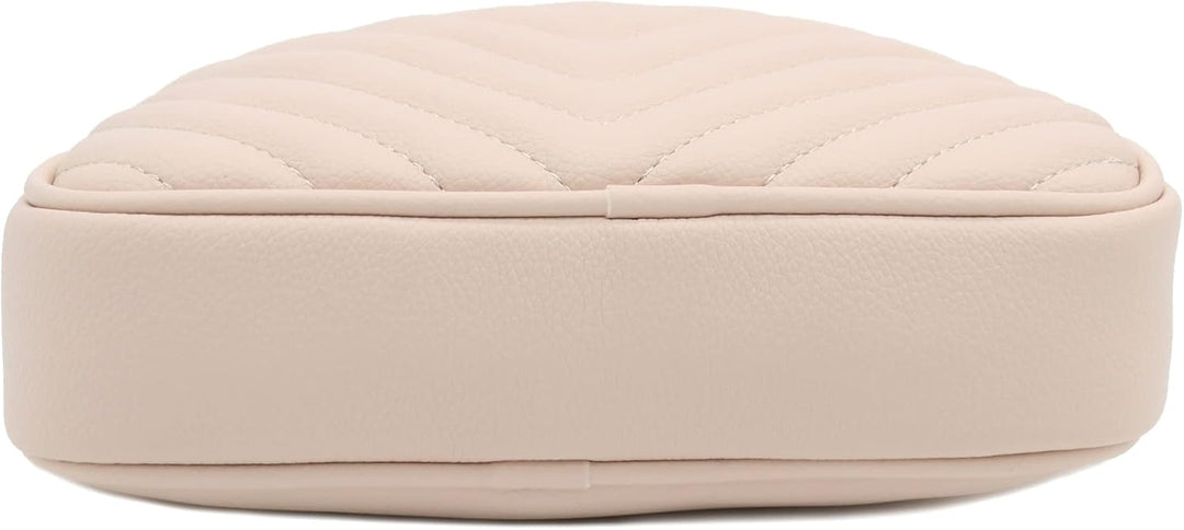 FashionPuzzle Chevron gesteppte Crossbody-Kameratasche mit Kettenriemen und Quaste Nude, Nude