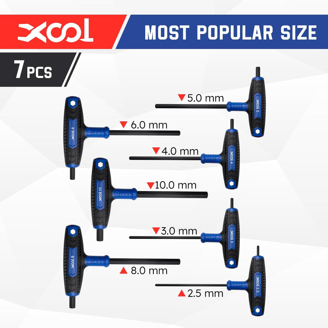 XOOL T-Griff Innensechskantschlüssel Satz, 7-tlg. Sechskantschlüssel Set (2,5–10 mm), Lange Ausführu