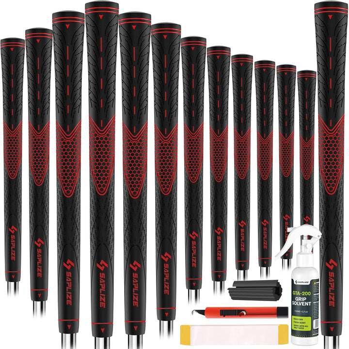 SAPLIZE Golfgriffe 13er-Set mit komplettem Regripping-Kit, Standard / Mittelklasse/übergross, Weiss