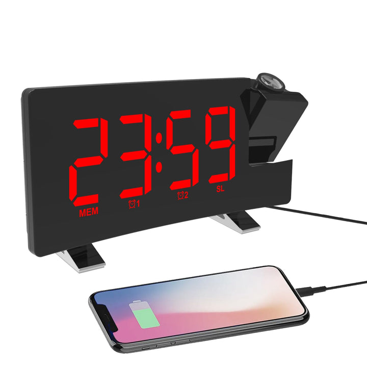 ThreeH Projektionswecker mit USB-Telefonladegerät Radiowecker mit 2 Wecktönen/4 Dimmer/180° drehbar/
