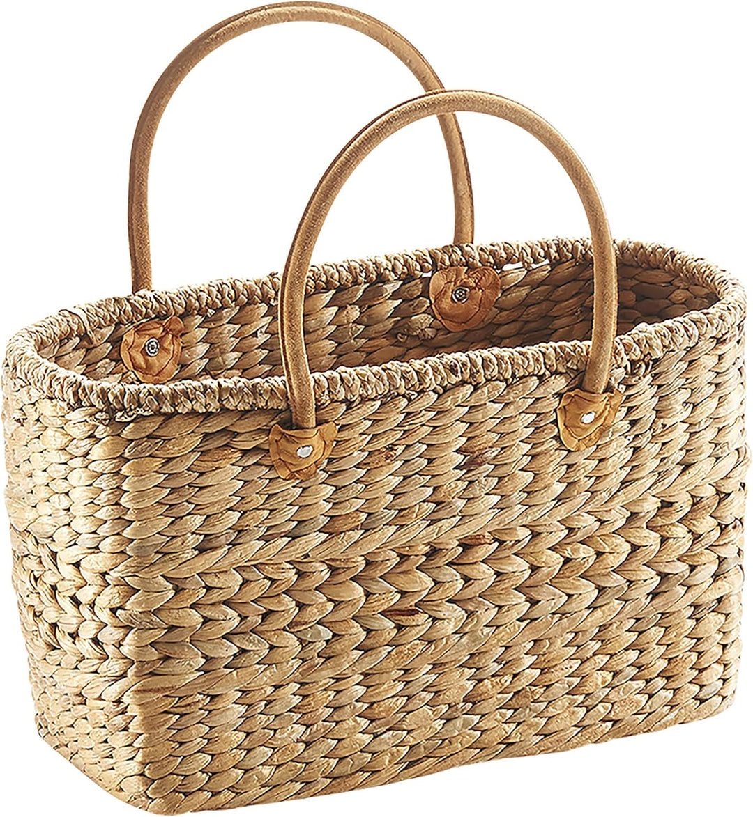 Kobolo Tasche Korbtasche geflochten aus Wasserhyazinthe - Lederhenkel - 43x18x26