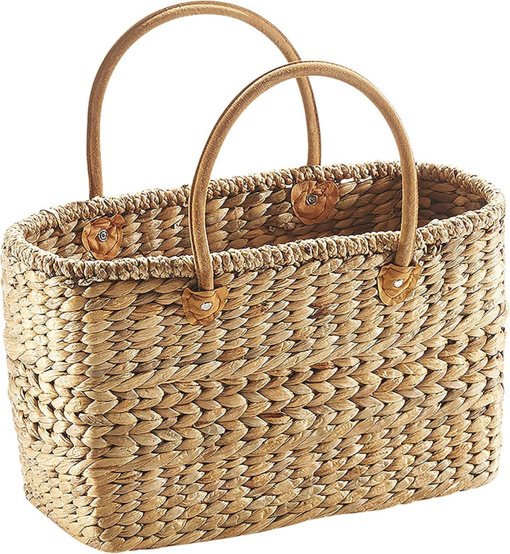 Kobolo Tasche Korbtasche geflochten aus Wasserhyazinthe - Lederhenkel - 43x18x26
