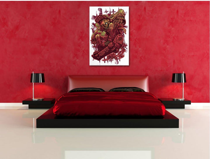 Pixxprint Deadly Skate White Bild auf Leinwand, XXL riesige Bilder fertig gerahmt mit Keilrahmen, Ku