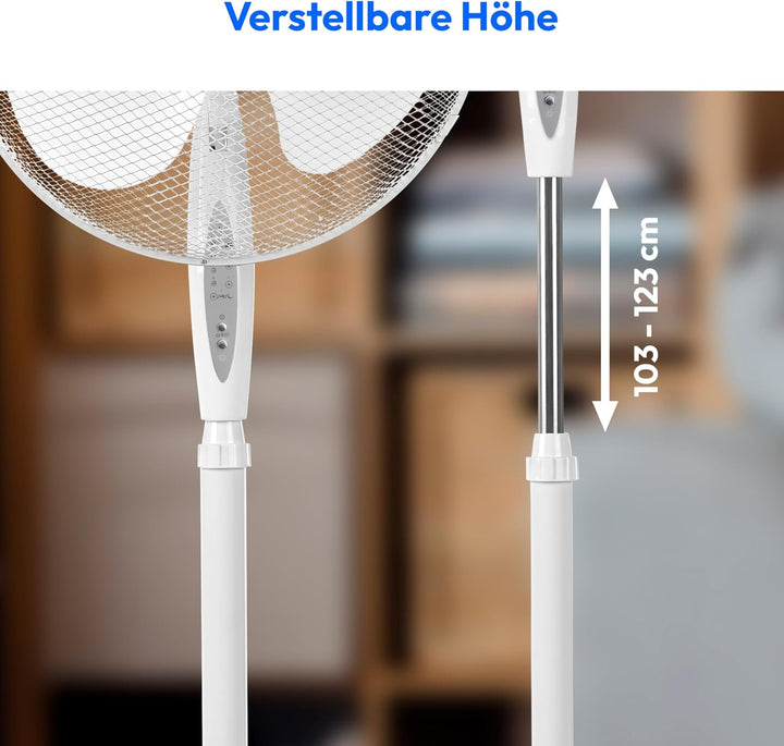 MEDION Standventilator mit Fernbedienung, drei Geschwindigkeitsstufen, 45 Watt Leistung, 36 cm, Schw
