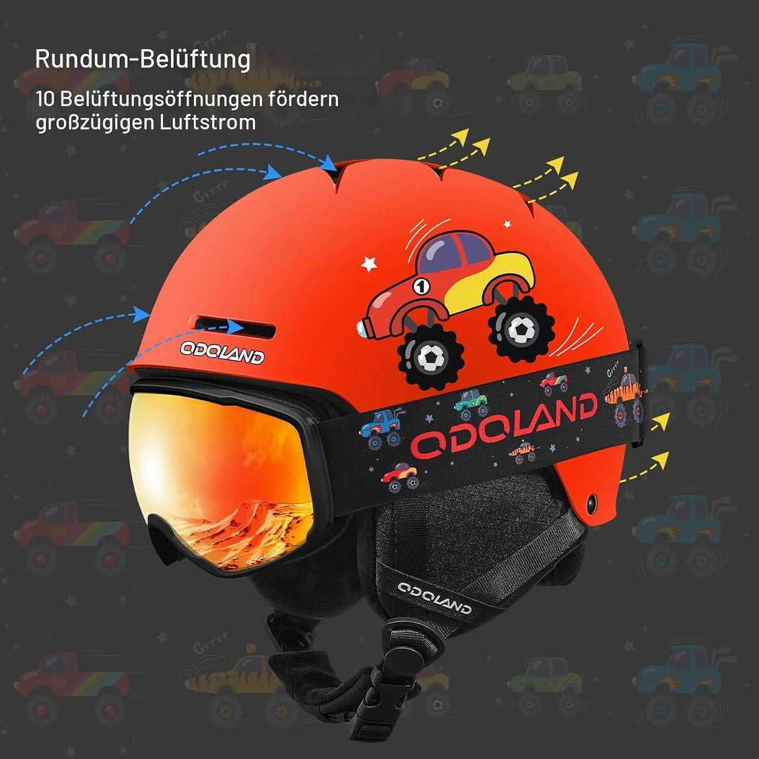 Odoland Kinder Skihelm und Skibrille Set, Snowboardhelm für Jungen und Mädchen, Verstellbar Schneehe