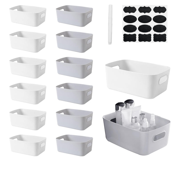 14 Stück Aufbewahrungsbox Kunststoff mit Griffen,21×13×7cm Organizer Küchenschrank,Stapelbar Multifu