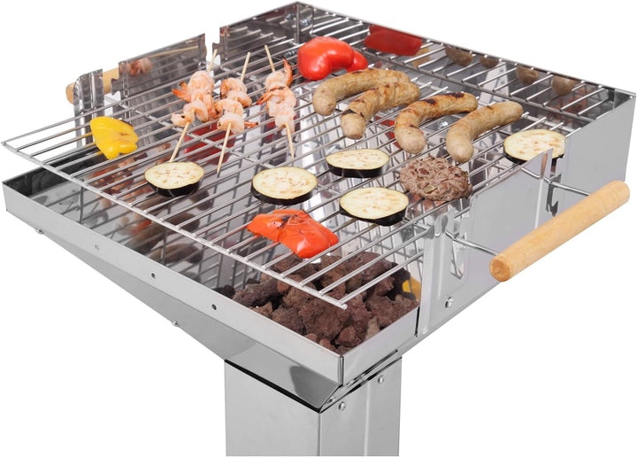 tepro Holzkohle-Säulengrill Vista (Trichtergrill), Edelstahl, Belüftungssystem, komfortable Arbeitsh