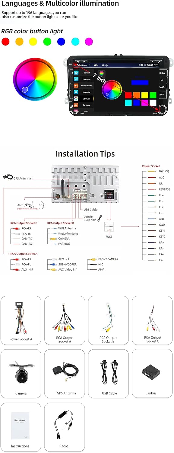 JOYX Android 10 Autoradio Passt für VW Passat/Golf/Skoda/Seat - GPS 2 Din - Rückfahrkamera Mikrofon