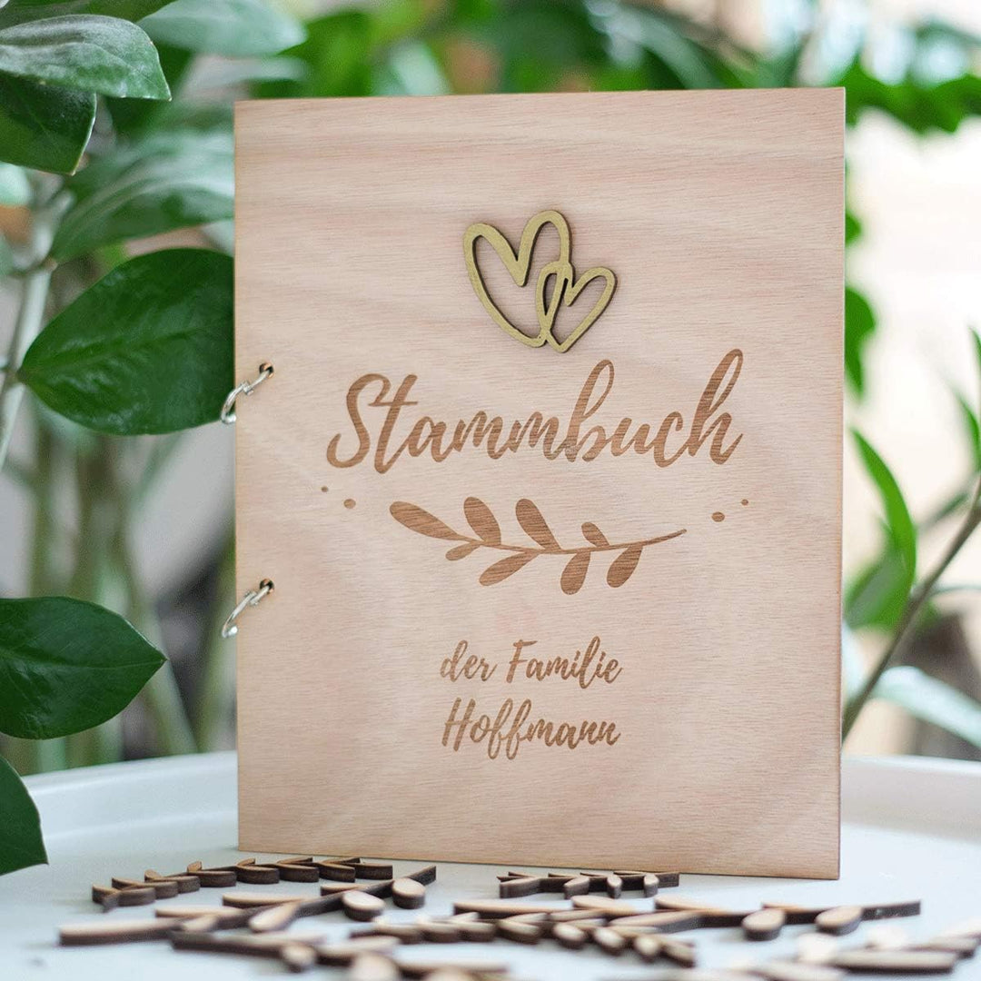 Hochzeitideal Stammbuch der Familie Familienstammbuch Holzcover inkl. Lasergravur (Fiore Personalisi