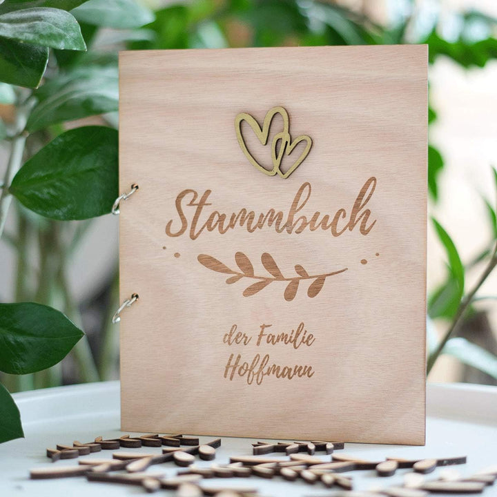 Hochzeitideal Stammbuch der Familie Familienstammbuch Holzcover inkl. Lasergravur (Fiore Personalisi