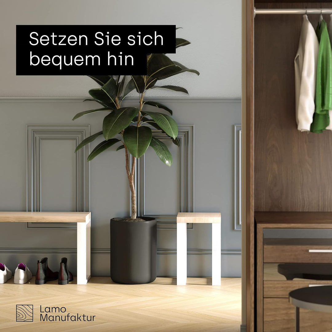 LAMO Manufaktur Hocker Beistelltisch Sitzbank 30x30x47 cm, Möbelfüsse Simple Weiss/Roh, LSB-01-A-001