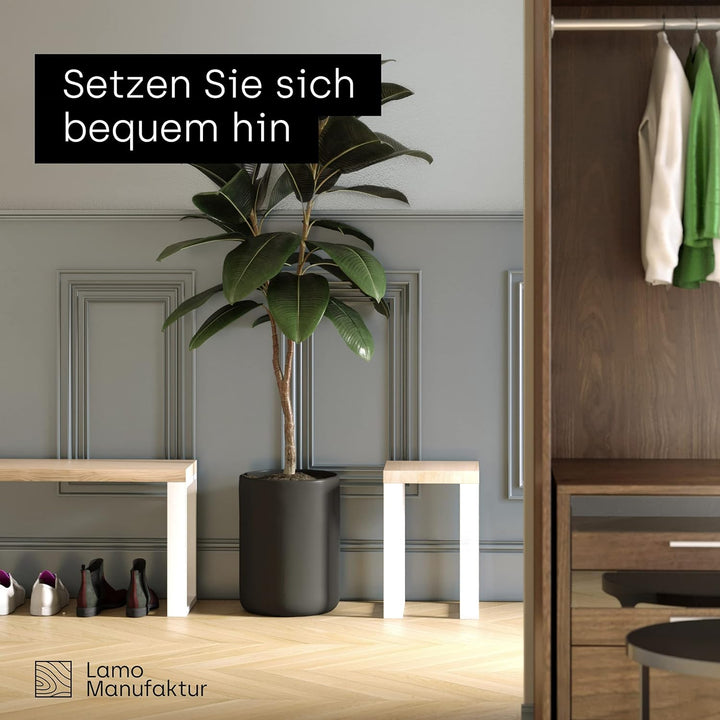 LAMO Manufaktur Sitzbank Flur Holzbank 30x100x47 cm, Möbelfüsse Simple Weiss/Rustikal, LSB-01-A-003-