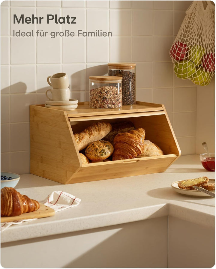 Praknu Brotkasten Holz Gross – 40x33cm Brotbox mit zusätzlicher Ablagefläche – Brot Aufbewahrungsbox