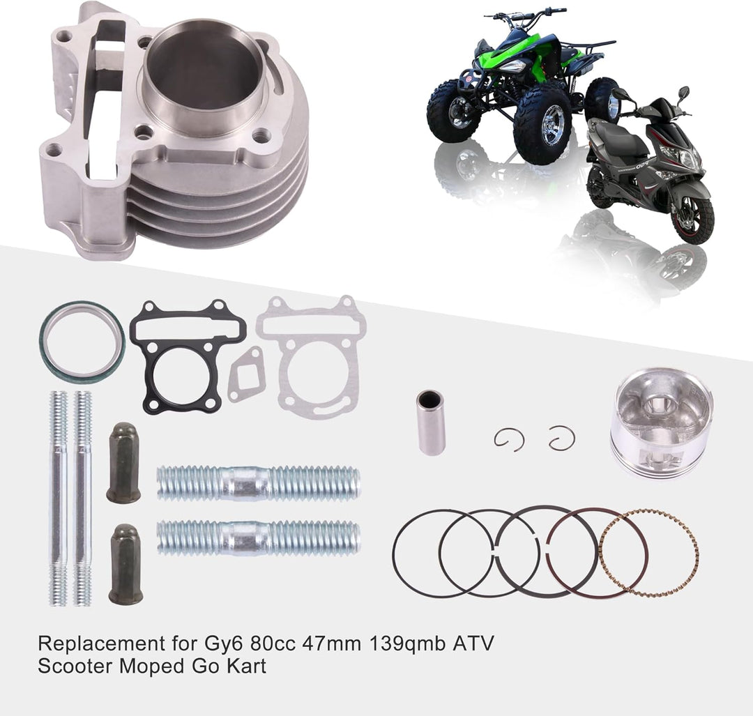 GOOFIT Leistung Big Bore Zylinder Kit GY6 80cc 47mm Ersatz für 139QMB ATV Roller Moped Go Kart
