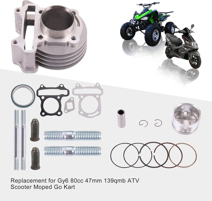 GOOFIT Leistung Big Bore Zylinder Kit GY6 80cc 47mm Ersatz für 139QMB ATV Roller Moped Go Kart