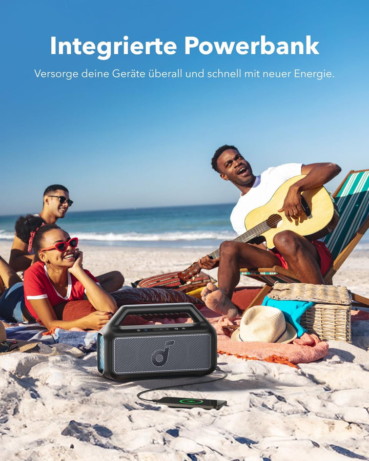 soundcore by Anker, Boom 2 Outdoor-Lautsprecher, 80W, Subwoofer, BassUp 2.0, 24h Akku, IPX7 Wasserdi