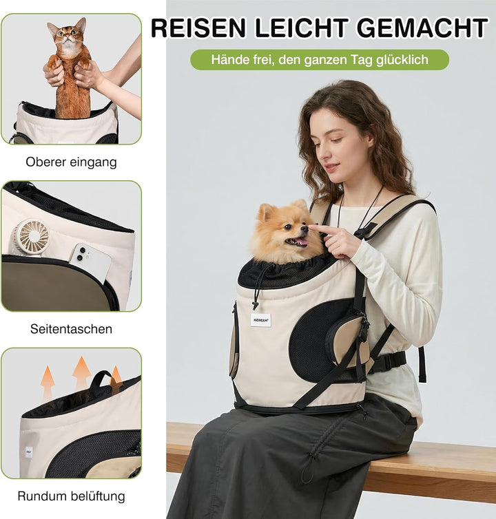 ALLSOPETS Hundetragerucksack, Tragbarer Haustiertragerucksack für Katzen Hunde Welpen, Integrierter
