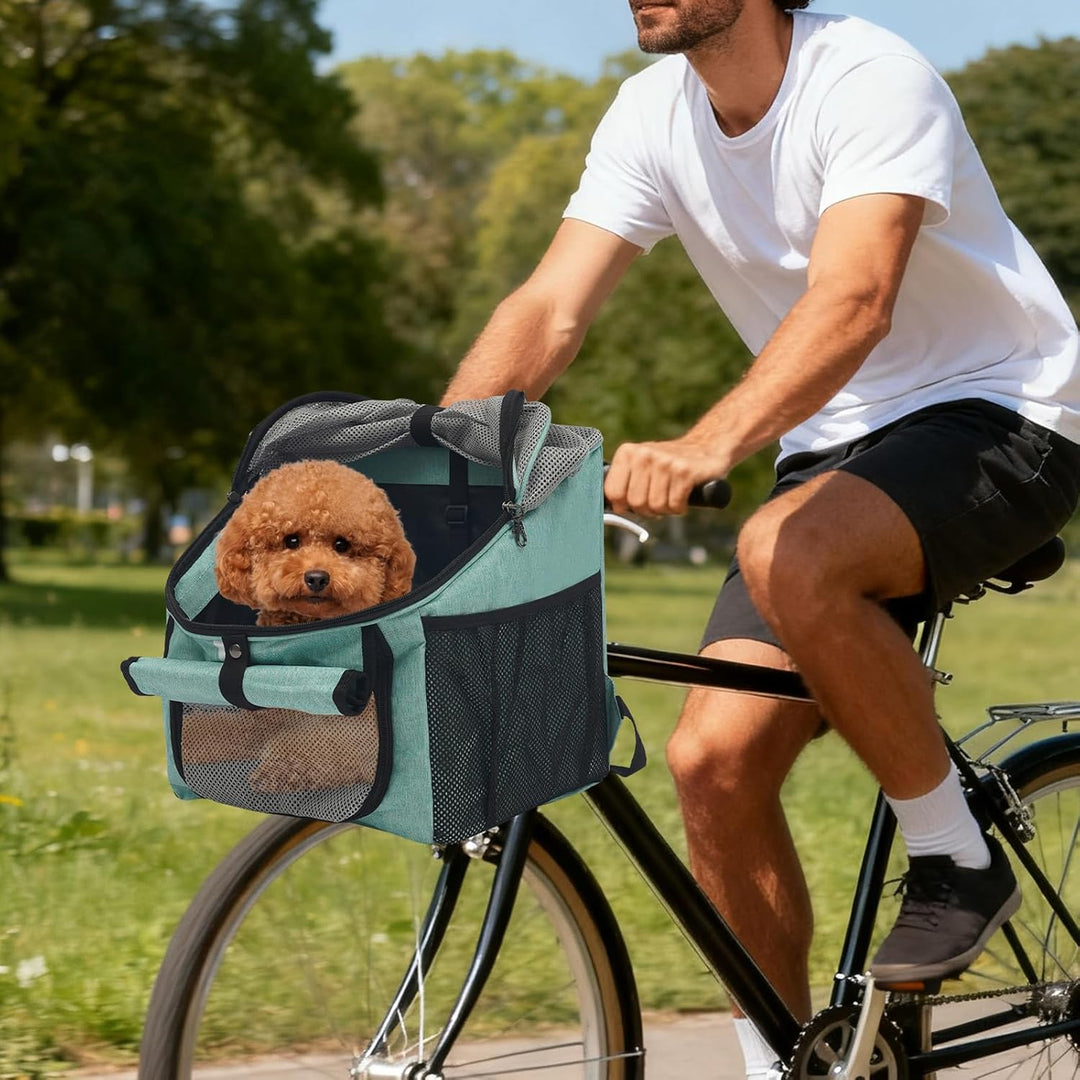 32x29x39cm Hundekorb Fahrrad Vorne bis 7,5 Kg, mit Faltbare Netzabdeckung und Seitentaschen, für Fah