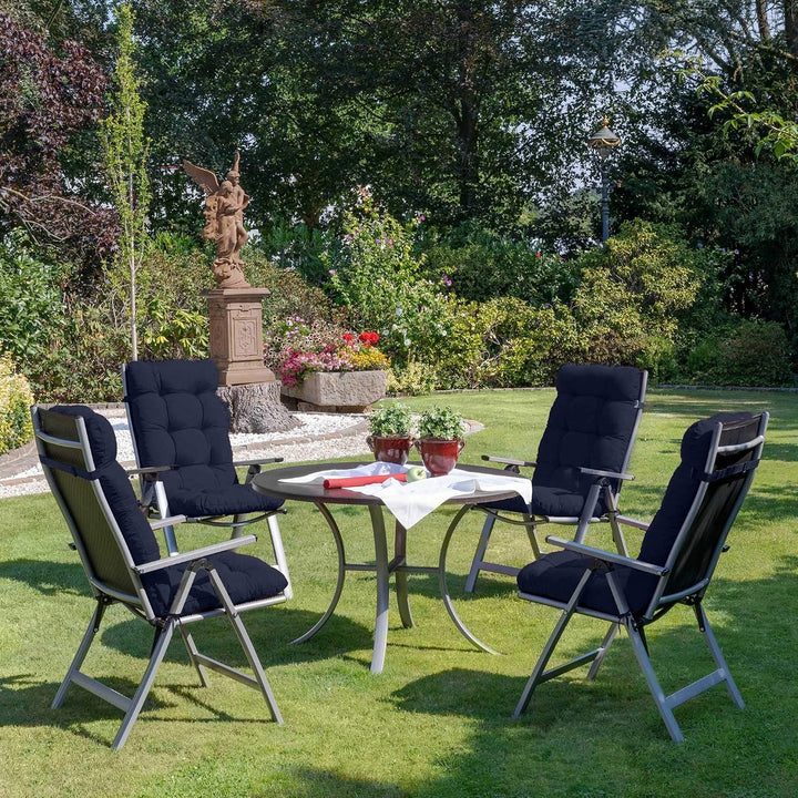 Beautissu 6er Set Hochlehner Auflagen Sitzpolster für Gartenstühle Outdoor | 120x50x8cm Dunkelblau G