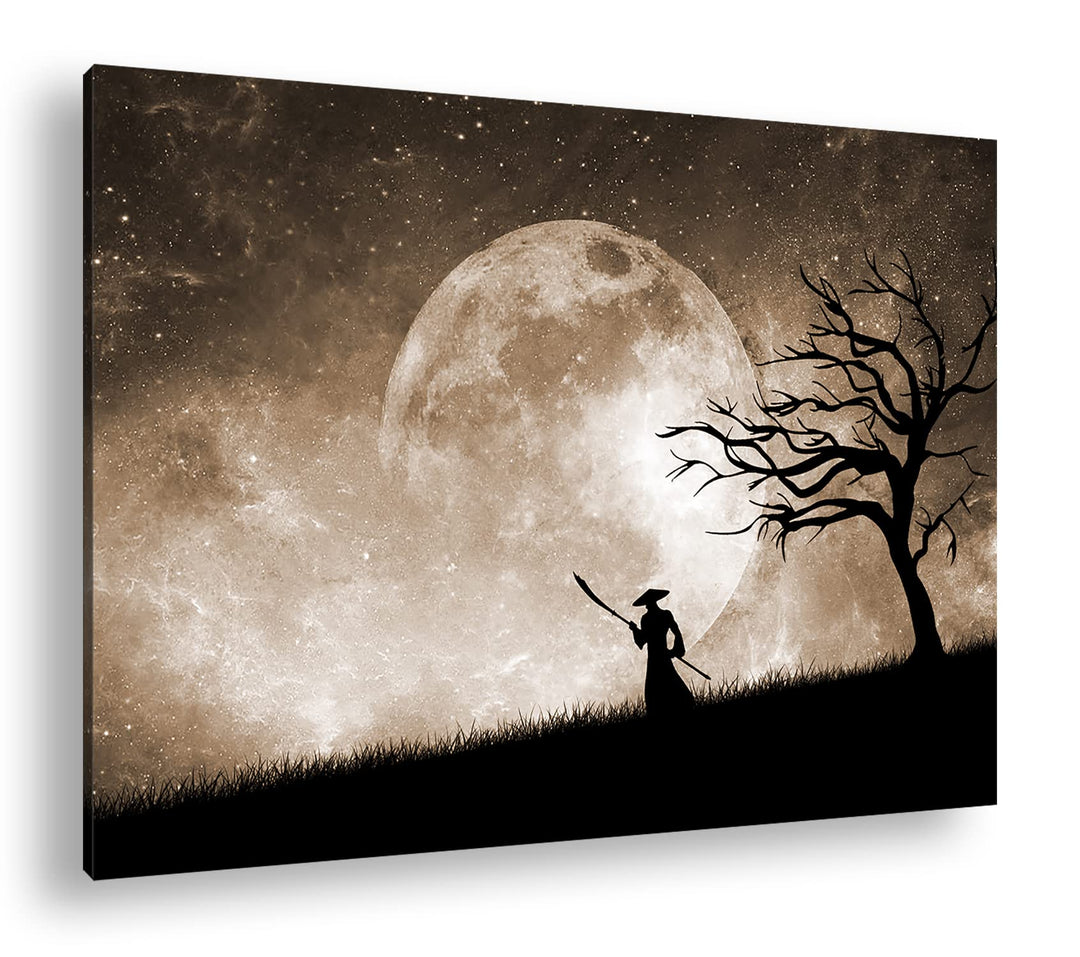 deyoli Samurai im Mondschein Format: 80x60 Effekt: Sepia als Leinwandbild, Motiv fertig gerahmt auf