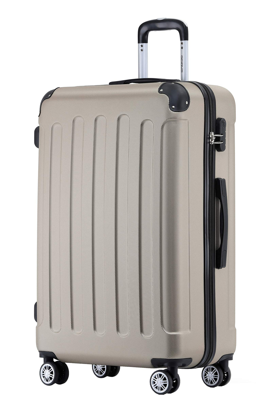BEIBYE Hartschalen-Koffer Trolley Rollkoffer Reisekoffer Handgepäck 4 Rollen (M-L-XL-Set) (Champagne