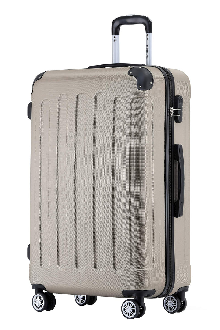BEIBYE Hartschalen-Koffer Trolley Rollkoffer Reisekoffer Handgepäck 4 Rollen (M-L-XL-Set) (Champagne