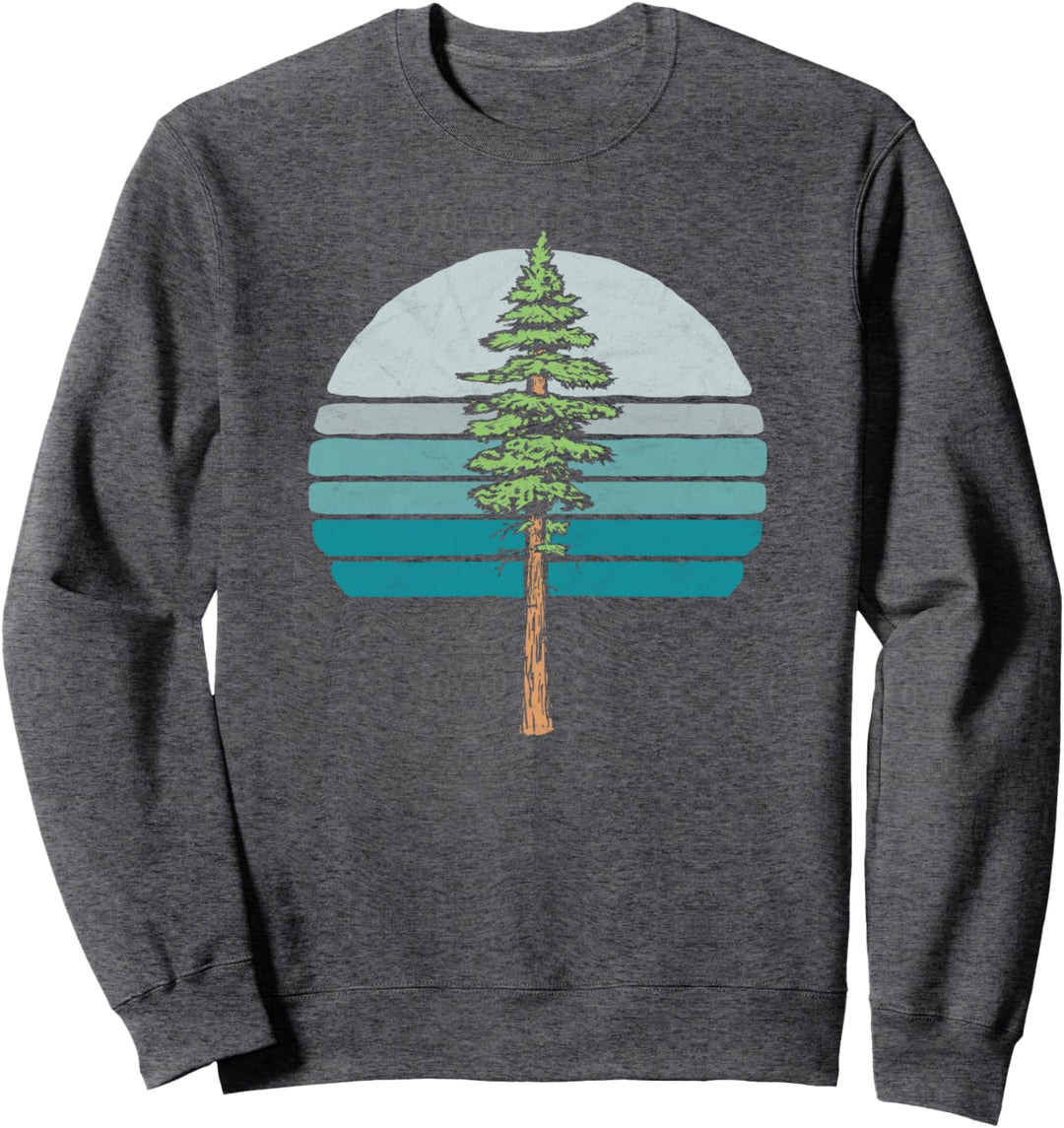 Redwood Tree & Retro Blue Sunset 80s Outdoor Graphic Sweatshirt