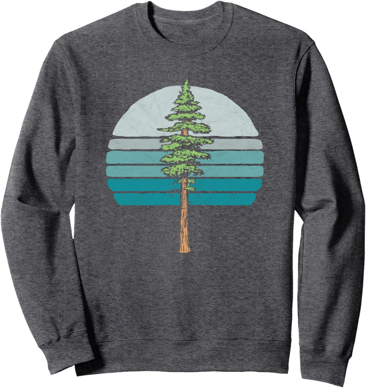 Redwood Tree & Retro Blue Sunset 80s Outdoor Graphic Sweatshirt