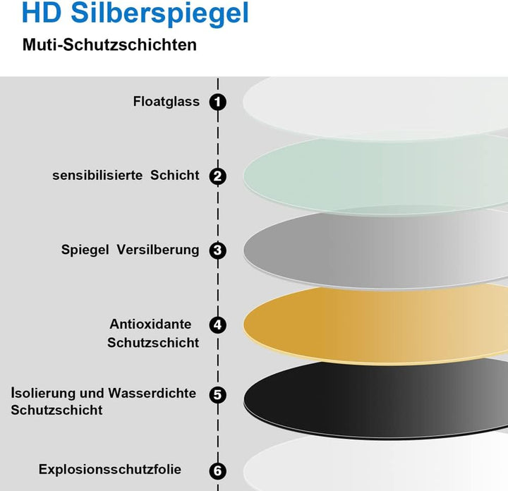 Aica Sanitär LED Badspiegel rund 70 cm Touch Beschlagfrei Wandspiegel mit Beleuchtung Lichtspiegel A