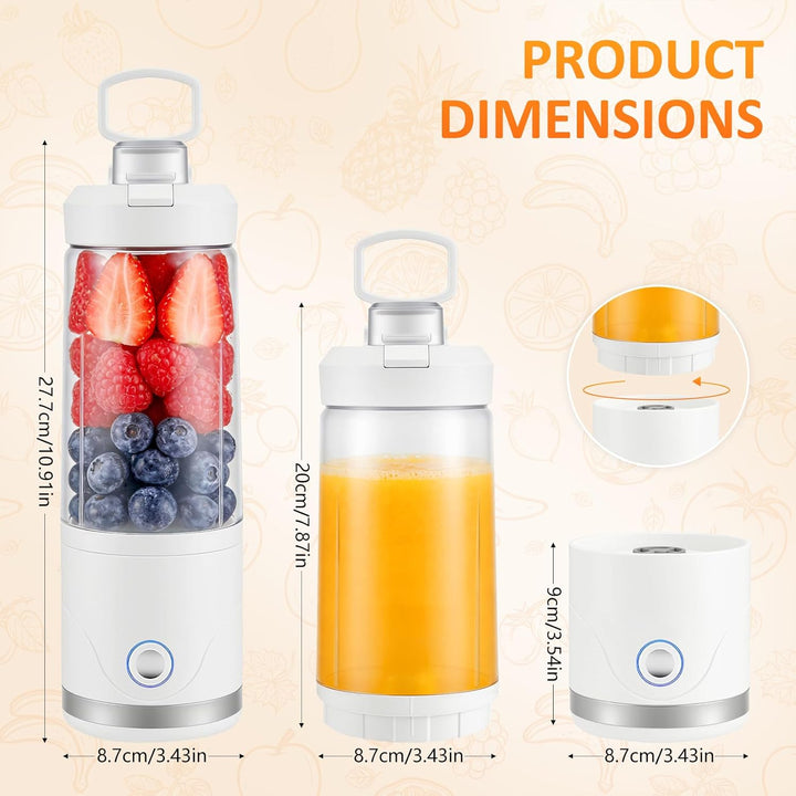 Tragbarer Mixer & Smoothie Maker to go 650ml, 4000mAh Akku USB-C wiederaufladbar | Zerkleinert Eis &