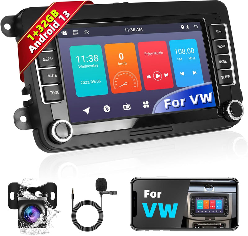 Podofo Autoradio für VW Golf 5 6 Seat Passat Polo Caddy Tiguan Touran mit Wireless Carplay&Android A