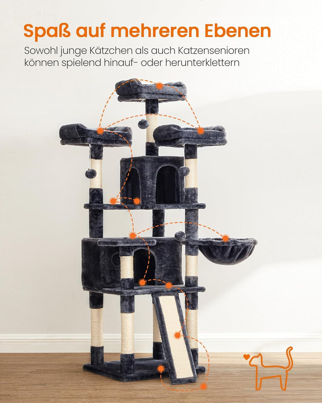 Feandrea Kratzbaum, XXL Katzenbaum, 169 cm, rauchgrau PCT019G01 Rauchgrau 54L x 49B x 169H cm, Rauch