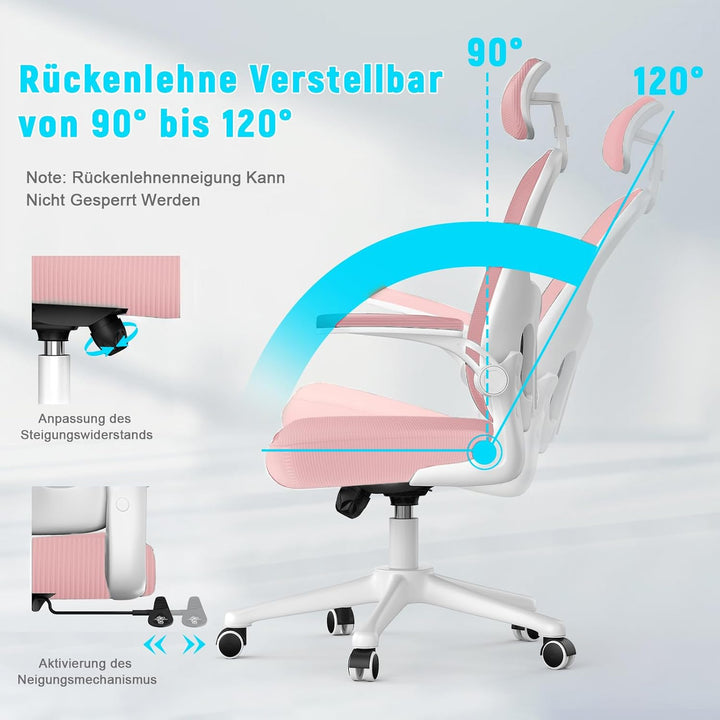 rattantree Bürostuhl, Ergonomischer Schreibtischstuhl mit Verstellbarer Kopfstütze, Armlehnen und Le