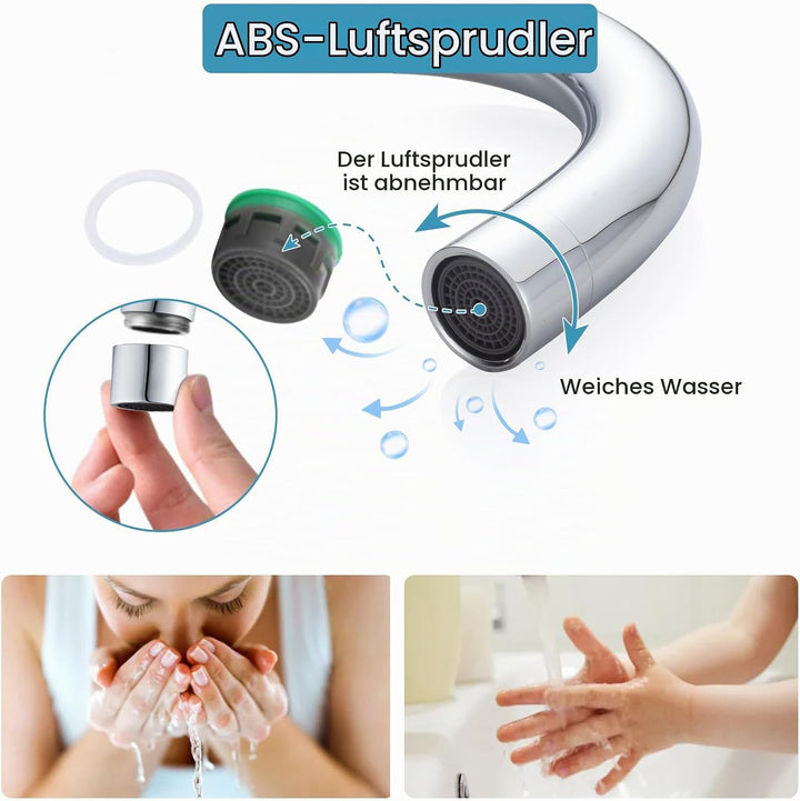 Wasserhahn Bad 360° Drehbar, Edelstahl Waschtischarmatur Armaturen Waschbecken Hoch, Einhebelmischer