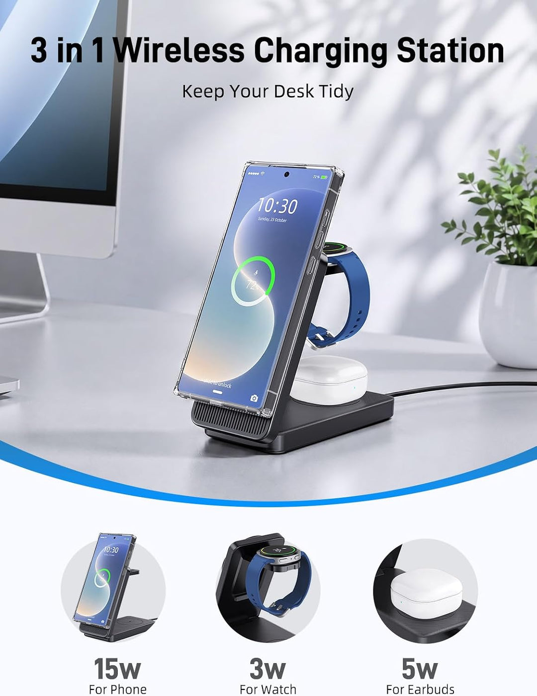 3 in 1 Magnetisch Induktive Ladestation für Samsung, Ladegerät für Reisen | MagSafe Kabelloses Ladeg