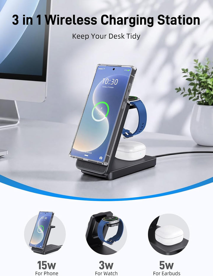 3 in 1 Magnetisch Induktive Ladestation für Samsung, Ladegerät für Reisen | MagSafe Kabelloses Ladeg