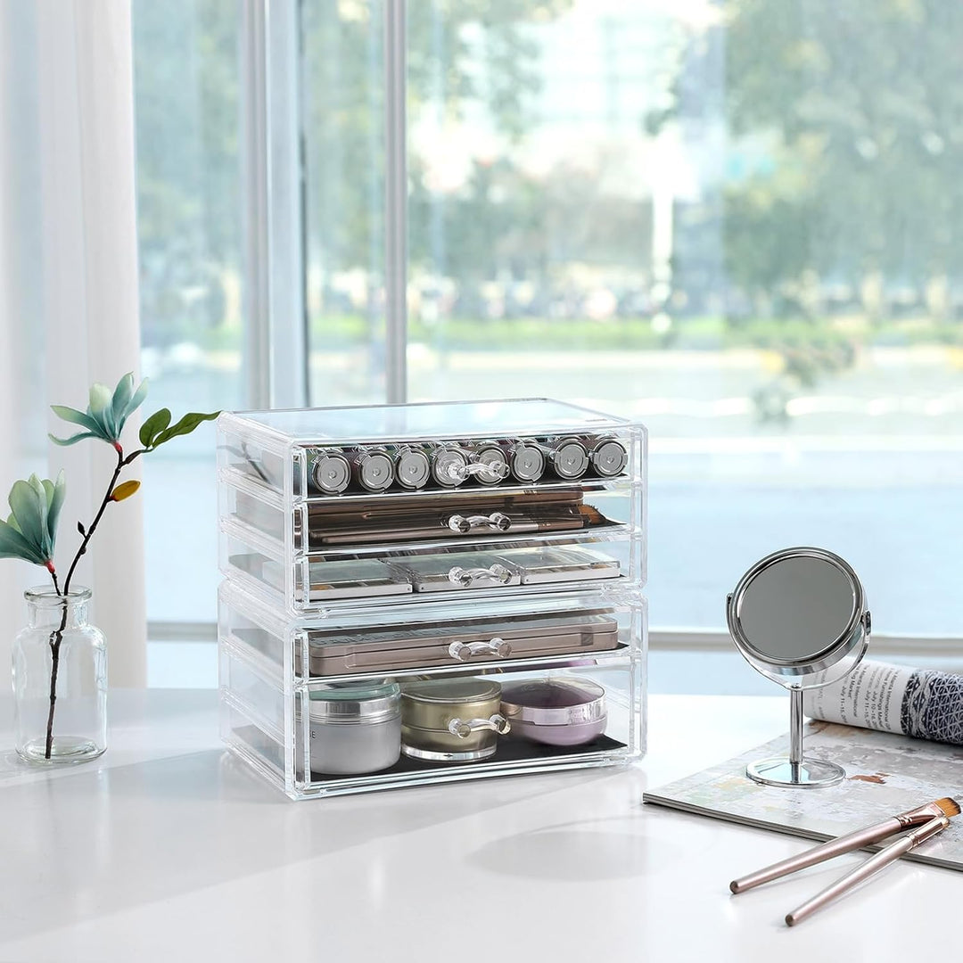 SONGMICS Make-up Organizer, 2 stapelbare Aufbewahrungsboxen für Schmuck und Kosmetik, mit 5 Schublad