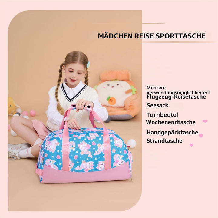 Lmwzh Kinder Sporttasche Reisetasche mitSchuhfach Turnbeutel wasserdichte Schwimmtasche (Meerjungfra
