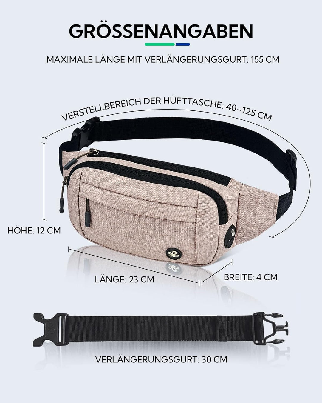 WATERFLY Bauchtasche Hüfttasche Herren Damen: Klein Gürteltasche Sport Bum Hip Bag Männer Frauen Wai