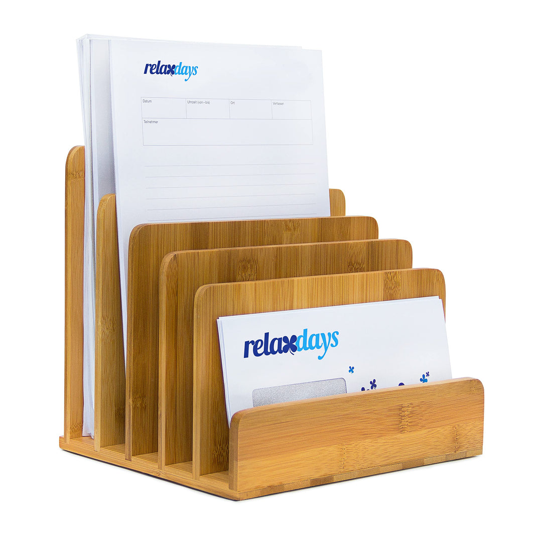 Relaxdays Dokumentenhalter Bambus, 5 Fächer, Prospekte, Zeitschriften, Briefablage, HBT: ca. 23 x 24